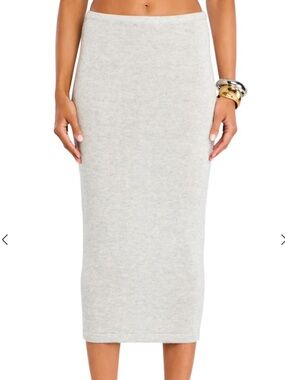 SER.O.YA KOKO KNIT TEA LENGTH SKIRT Light Gray Ribbed Midi Pencil NWT M